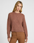 Express Women's Cable Knit Crew Neck Sweater in Pecan Heather