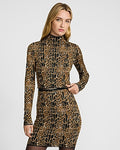 Express Women's Leopard Mock Neck Cropped Sweater in Pear