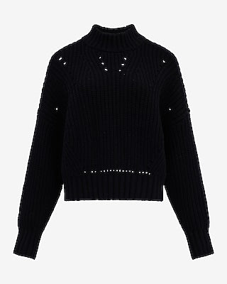 Express Women's Open Stitch Mock Neck Sweater in Black Small