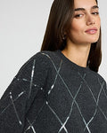 Express Women's Sequin Argyle Crew Neck Sweater in Charcoal Gray