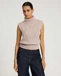 Express Women's Cable Knit Turtleneck Sweater Vest in Blush Heather