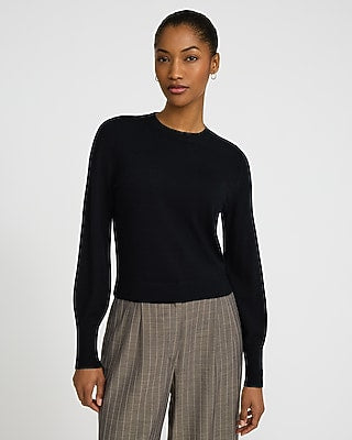 Express Women's Airy Soft Skimming Crew Neck Sweater in Pitch Black