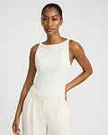 Express Women's Textured Boat Neck Fitted Sweater Tank Top in White Small