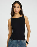 Express Women's Textured Boat Neck Fitted Sweater Tank Top in Black Small