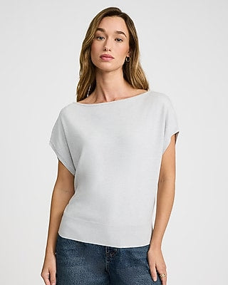 Express Women's Airy Soft Short Sleeve Dolman Sweater in Silver Heather Gray