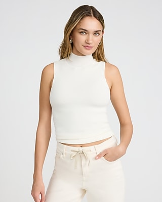 Express Women's Fitted Mock Neck Sleeveless Sweater in White Small