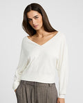 Express Women's Airy Soft V-Neck Dolman Sleeve Sweater in White Small