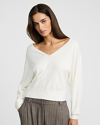 Express Women's Airy Soft V-Neck Dolman Sleeve Sweater in Ivory