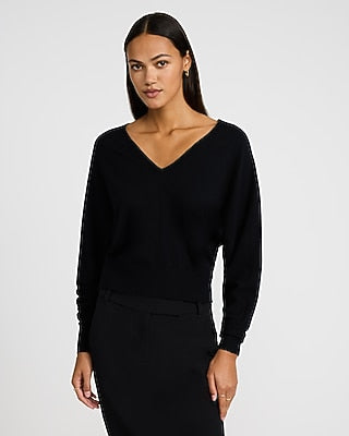 Express Women's Airy Soft V-Neck Dolman Sleeve Sweater in Black Small