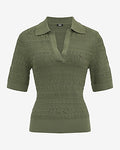 Express Women's Pointelle Short Sleeve Johnny Collar Sweater Polo in Green Small