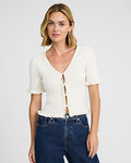Express Women's Tie Front Cutout Short Sleeve Sweater in Ivory