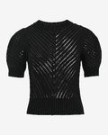 Express Women's Cotton Open Stitch Crew Neck Short Sleeve Sweater in Black Small