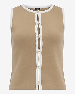 Express Women's Airy Soft Tipped Cutout Sweater Vest in Tan