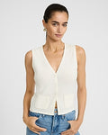 Express Women's Open Stitch V-Neck Button Front Sweater Vest in White Small
