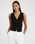 Express Women's Open Stitch V-Neck Button Front Sweater Vest in Black Small