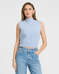 Express Women's Wool-Blend Mock Neck Sweater Tank Top in Blue Small