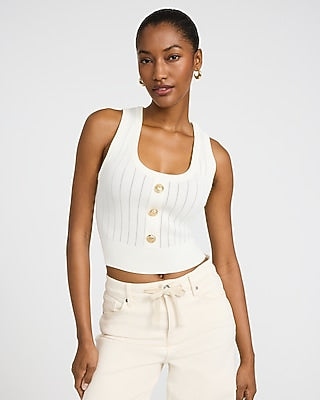 Express Women's Scoop Neck Novelty Button Sweater Tank Top in Ivory