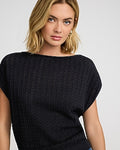 Express Women's Cotton Textured Open Stitch Dolman Sweater in Pitch Black