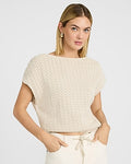 Express Women's Cotton Textured Open Stitch Dolman Sweater in White Small