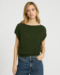 Express Women's Cotton Textured Open Stitch Dolman Sweater in Green Small