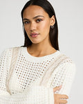 Express Women's Open Stitch Shine Cable Knit Crew Neck Sweater in Ivory