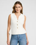 Express Women's Airy Soft V-Neck Novelty Button Peplum Sweater Vest in White Small