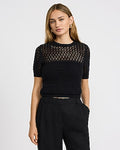 Express Women's Cotton Open Stitch Crew Neck Sweater T-Shirt in Black Small