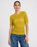 Express Women's Cotton Open Stitch Crew Neck Sweater T-Shirt in Green Small