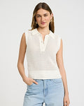Express Women's Open Stitch Crochet Crew Neck Sleeveless Sweater Polo in White Small