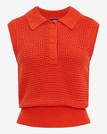 Express Women's Open Stitch Crochet Crew Neck Sleeveless Sweater Polo in Orange Small