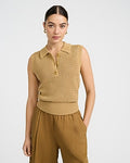 Express Women's Open Stitch Crochet Crew Neck Sleeveless Sweater Polo in Brown Small