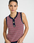 Express Women's Cotton Tipped Crew Neck Novelty Button Sweater Tank Top in Blue Small