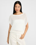 Express Women's Cotton Open Stitch Boat Neck Dolman Sweater in White Small
