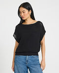 Express Women's Cotton Open Stitch Boat Neck Dolman Sweater in Pitch Black