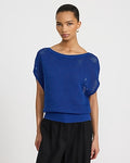Express Women's Cotton Open Stitch Boat Neck Dolman Sweater in Blue Small