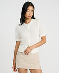 Express Women's Textured Short Sleeve Button Front Cardigan in White Small