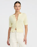 Express Women's Textured Short Sleeve Button Front Cardigan in Yellow Small