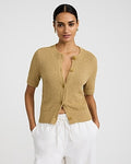 Express Women's Textured Short Sleeve Button Front Cardigan in Brown Small
