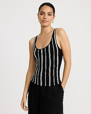 Express Women's Striped Fitted Ribbed Scoop Neck Tank Top in Black Small
