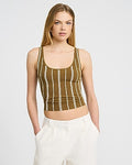 Express Women's Striped Fitted Ribbed Scoop Neck Tank Top in Brown Small