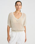 Express Women's Sheer Textured Slub V-Neck Dolman Sleeve Sweater in Warm Ivory