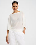 Express Women's Sheer Boat Neck Dolman Sleeve Banded Sweater in White Small