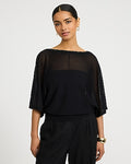 Express Women's Sheer Boat Neck Dolman Sleeve Banded Sweater in Black Small