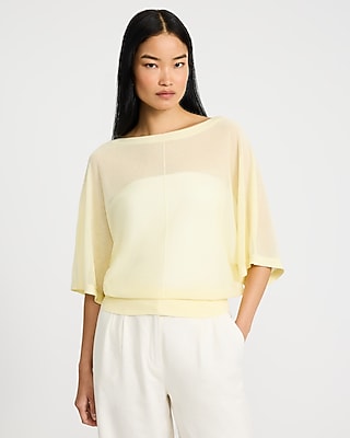 Express Women's Sheer Boat Neck Dolman Sleeve Banded Sweater in Yellow Small