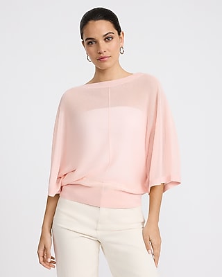 Express Women's Sheer Boat Neck Dolman Sleeve Banded Sweater in Pink Small