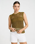 Express Women's Open Stitch Crew Neck Sleeveless Sweater Tank Top in Tobacco