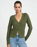Express Women's Cotton Pointelle V-Neck Long Sleeve Lightweight Cardigan in Green Small