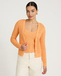 Express Women's Cotton Pointelle V-Neck Long Sleeve Lightweight Cardigan in Brightest Marigold