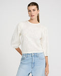 Express Women's Cotton Floral Puff Sleeve Sweater in Ivory