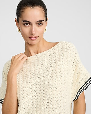 Express Women's Cotton Tipped Open Stitch Dolman Sweater in White